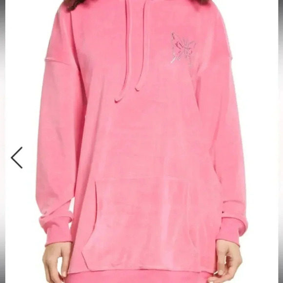 NWOT BP PROUD BY GENDER INCLUSIVE PRIDE VELOUR HOODIE IN PINK RHINE BUTTERFLY M - Picture 1 of 15